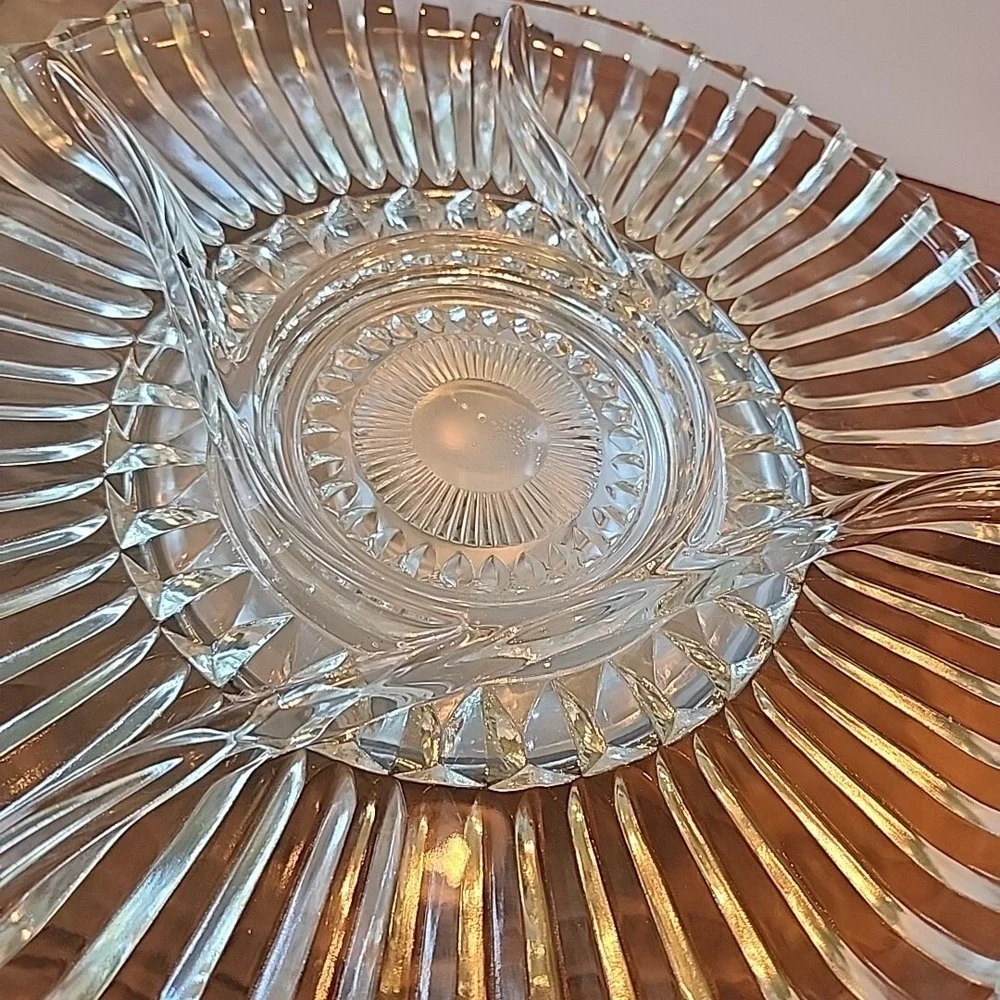 Vintage Kromex Lazy Susan Glass Tray with Inserts Relish Tray‎ Chrome Pedestal